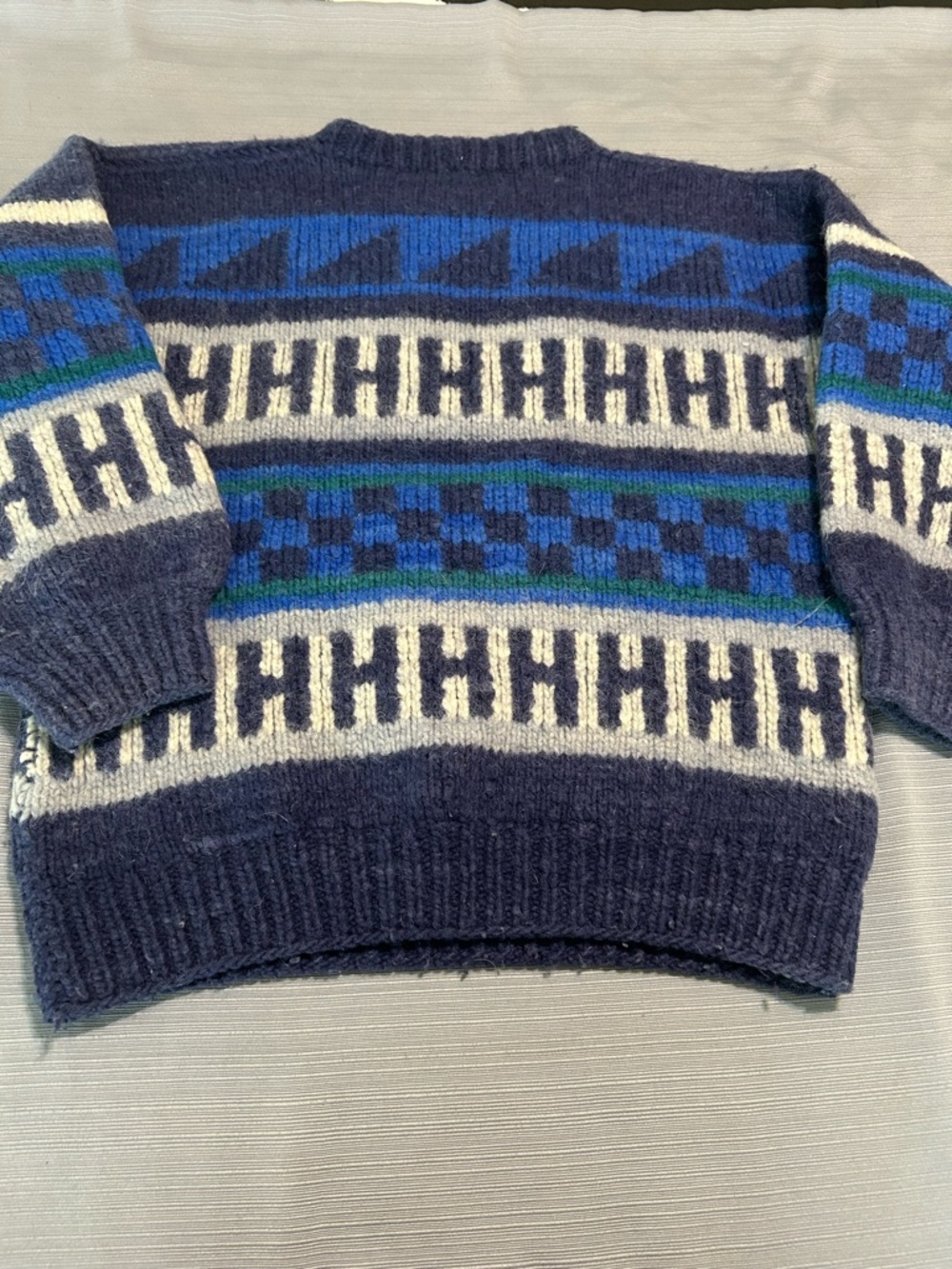Women's Navy & Cream Geometric Crewneck Sweater - Picture 13 of 14